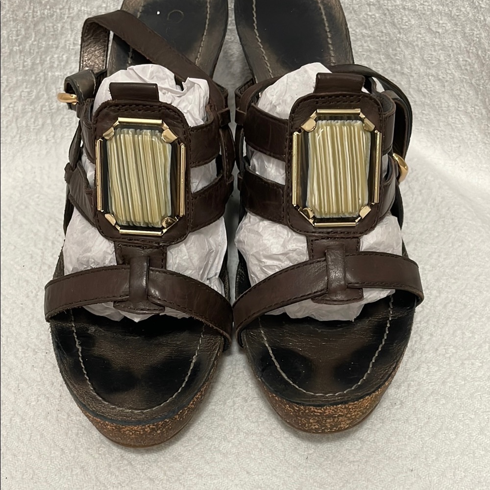 Apepazza Brown Wedge Sandals sz 7.5